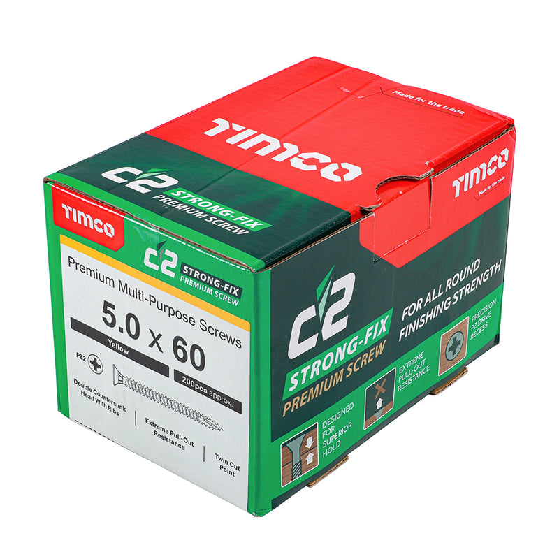 An image showing a box of TIMCO C2 Strong Fix PZ2 Multi Purpose Screws in the size 50 x 60