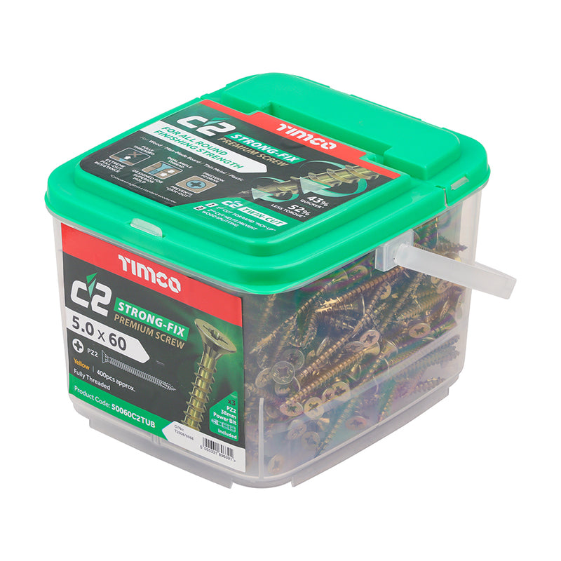 An image showing a tub of TIMCO C2 Strong Fix PZ2 Multi Purpose Screws in the size 50 x 60