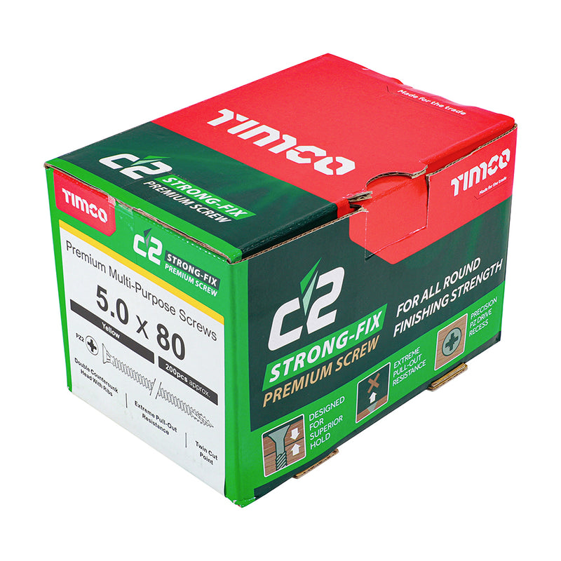 An image showing a box of TIMCO C2 Strong Fix PZ2 Multi Purpose Screws in the size 50 x 80