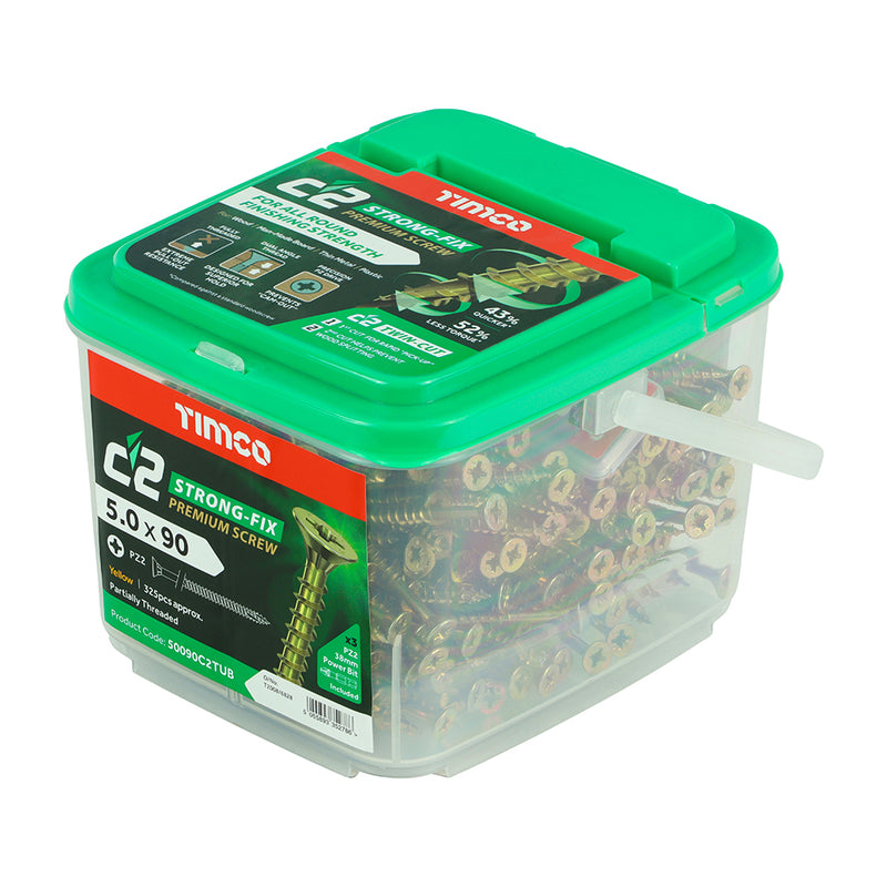 An image showing a tub of TIMCO C2 Strong Fix PZ2 Multi Purpose Screws in the size 50 x 90