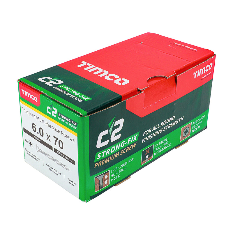 An image showing a box of TIMCO C2 Strong Fix PZ2 Multi Purpose Screws in the size 60 x 70
