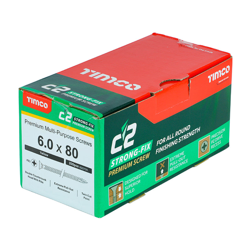 An image showing a box of TIMCO C2 Strong Fix PZ2 Multi Purpose Screws in the size 60 x 80