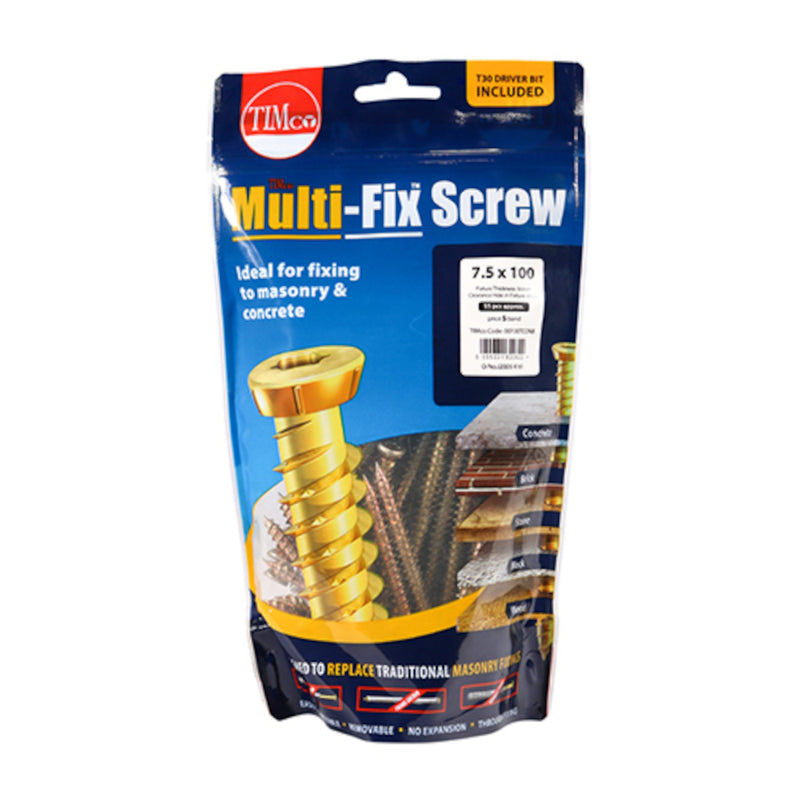 A image showing a bag of TIMCO Multifix Concrete Screws in the size 7.5 x 100