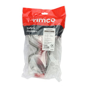 An image of TIMCO Premium Safety Goggles that come in One Size. They are in its retail packaging.