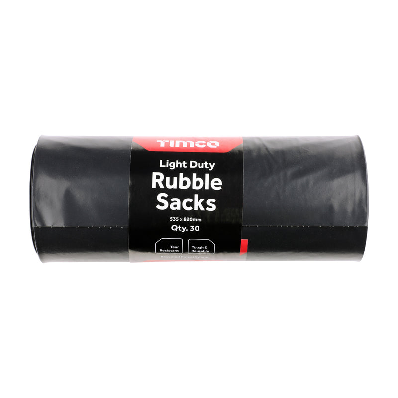 An image showing a roll of TIMCO Rubble Sack Roll. They are Light Duty 535 x 820mm in size and have 30 on the roll.