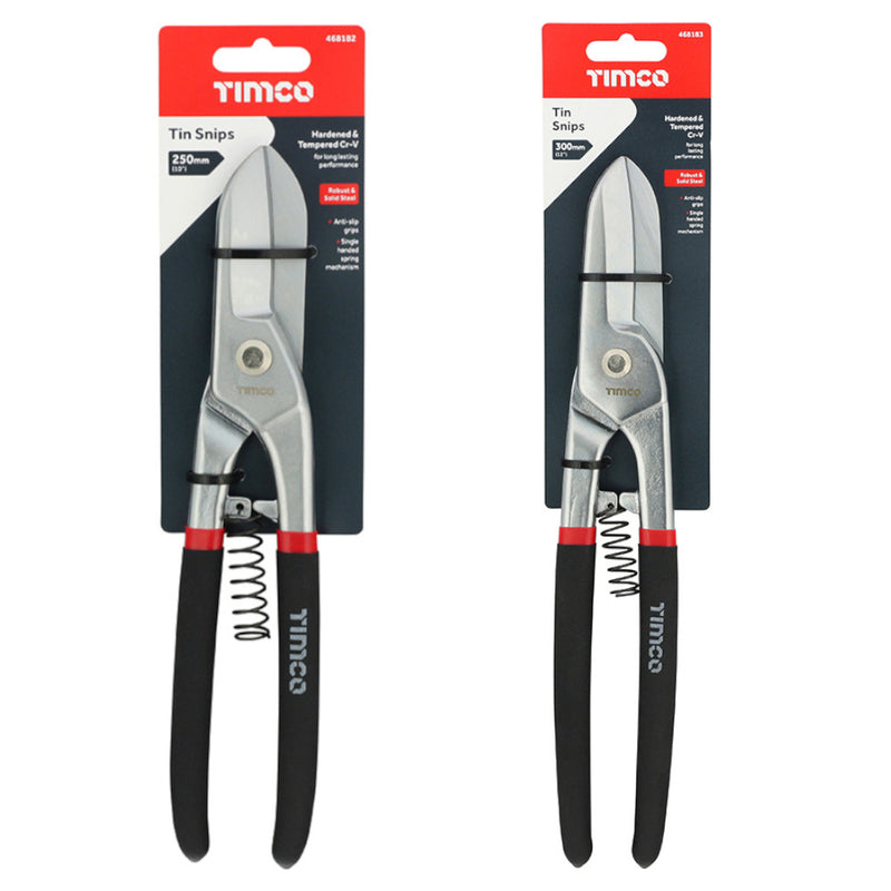 An image of two TIMCO Tin Snips that are 10 inches and 12 inches in length.