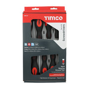 An image showing a TIMCO screwdriver set with 8 pieces including Philips, Posi and Slotted / Flat head drivers.