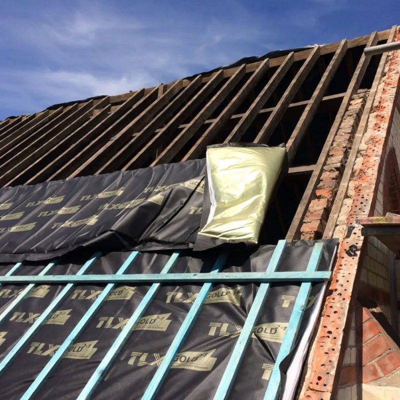 An image showing TLX Gold Thinsulex Multifoil Insulation on a roof.