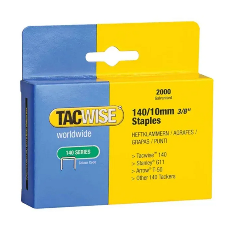 An image showing a box of Tacwise Staples that are 10mm 3/8"
