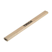 An image showing a Timco Carpenters Pencil out of the pack. Robust enough for marking on rough services and made into an oval so it wont roll away.