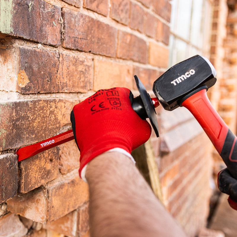 Image of a Timco Cold Chisel with Guard being used on a brick.
