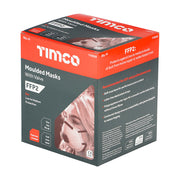 An image of Timco FFP2 Moulded Mask with Valve in its retail package of a pack of 10 in a box.