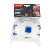 An image of Timco FFP2 Moulded Mask with Valve in its retail package of a pack of 3 in a bag.