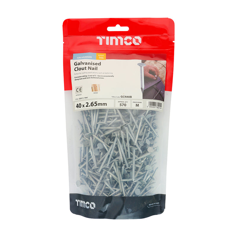 An image of a bag of Timco Galvanised Clout Nails 40 x 2.65 in size