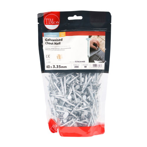 An image of a bag of Timco Galvanised Clout Nails 40 x 3.35 in size