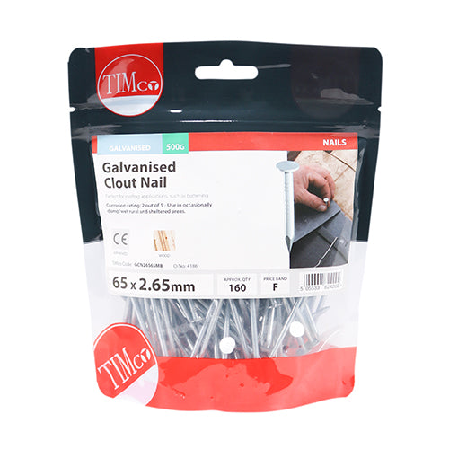 An image of a bag of Timco Galvanised Clout Nails 65 x 2.65 in size