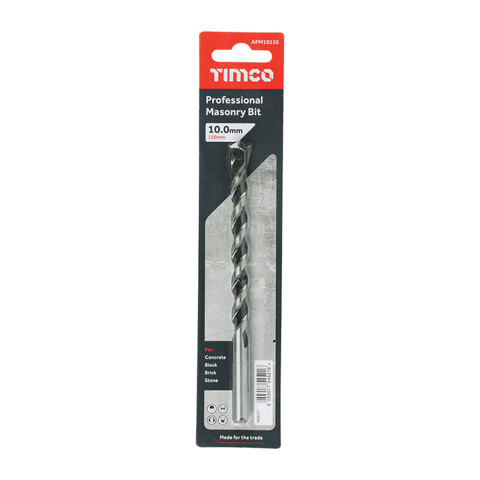 An image of a Timco Professional Masonry drill bit in the size 10.0 x 150mm in its retail packaging.
