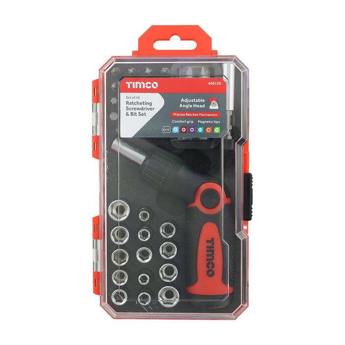 An image of a Timco Ratcheting Screwdriver Bit set with 46 pieces