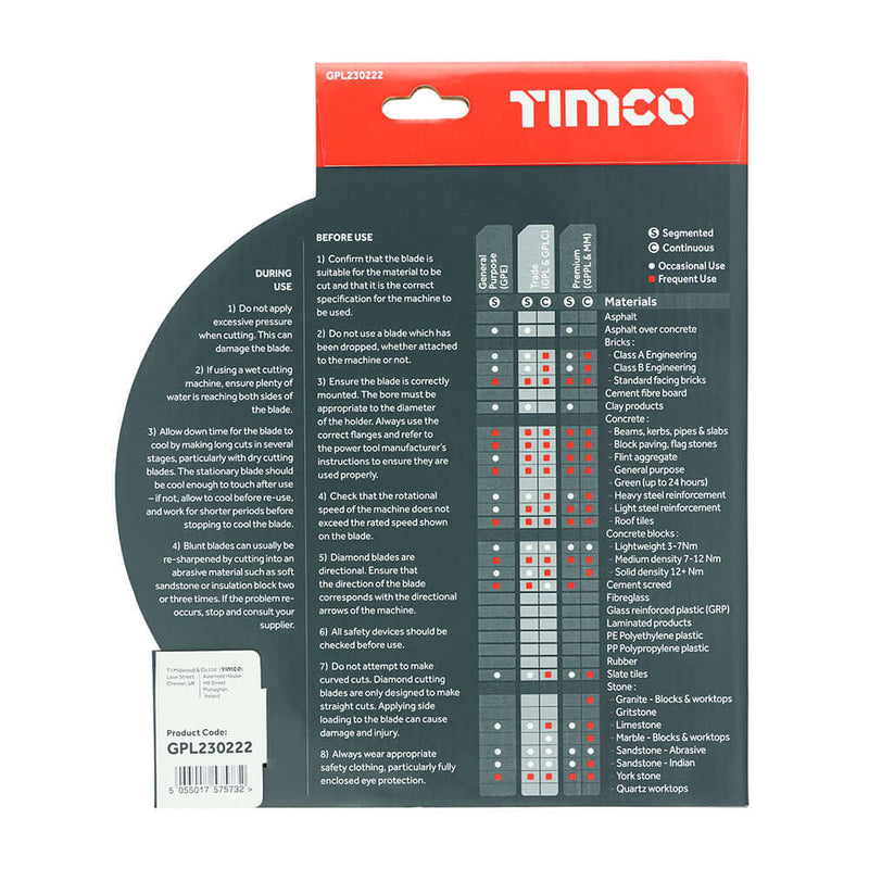 An image showing the back of a pack of a Timco Trade Diamond Blade - Segmented
