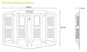 An image that is a drawing of the Timloc left lap vents with the dimensions from head on and side profiles.