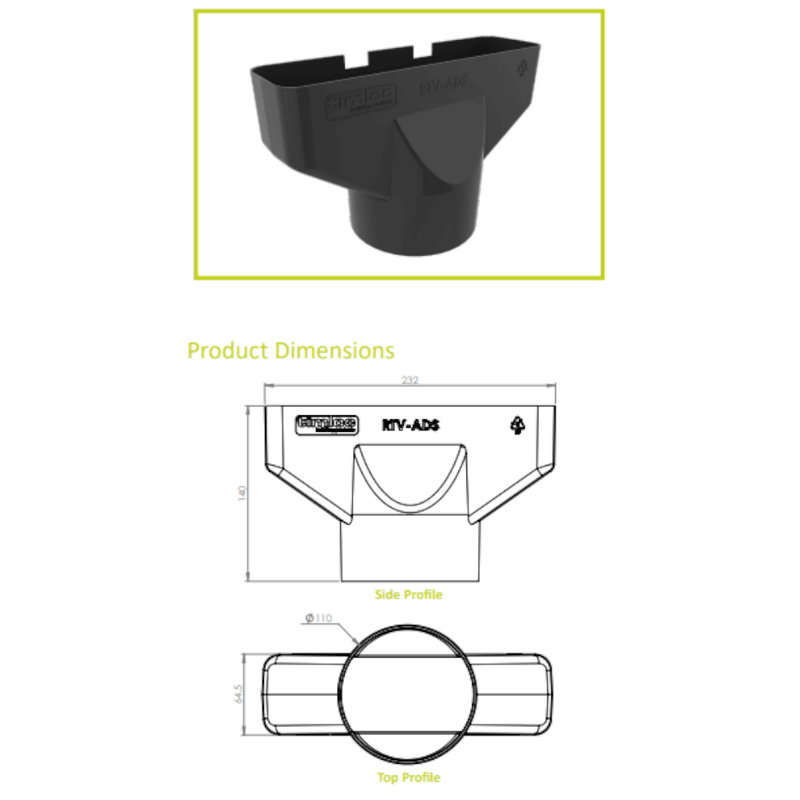 An image of a Timloc Standard Roof Tile Adaptor product dimensions.