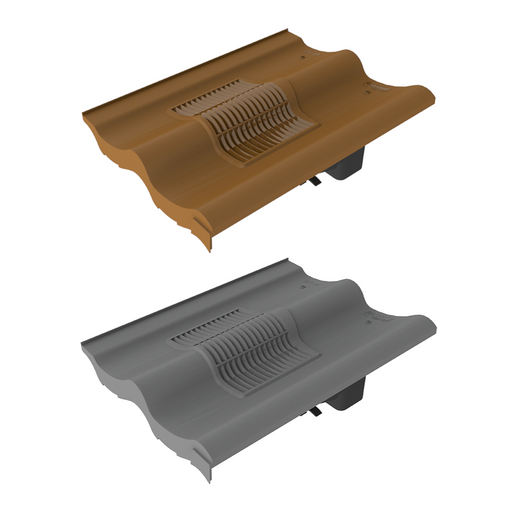 An image of two Timloc Double Pantile roof tile vents in Brown and Grey