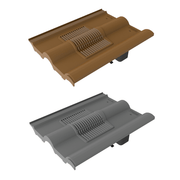 An image of two Timloc Double Roman roof tile vents in Brown and Grey