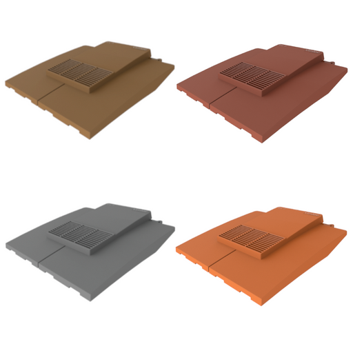 An image of four Timloc plain tile vents in Brown, Grey, Red and Terracotta