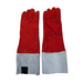 A pair of Red Welders Gauntlets / Gloves that have a grey cuff.