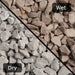 An image of White Limestone and what it looks like when wet and dry