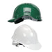 An image of two Keepsafe Safety Hard Hat (Helmet) one in Green and one in White