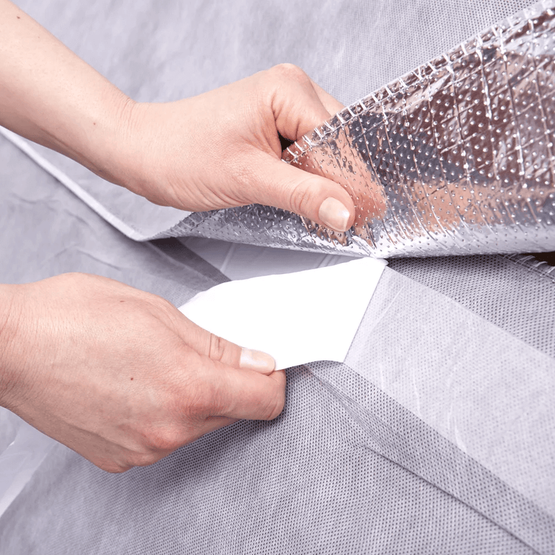 Image of YBS Breathe-R Ultra insulation and how the adhesive strip is used