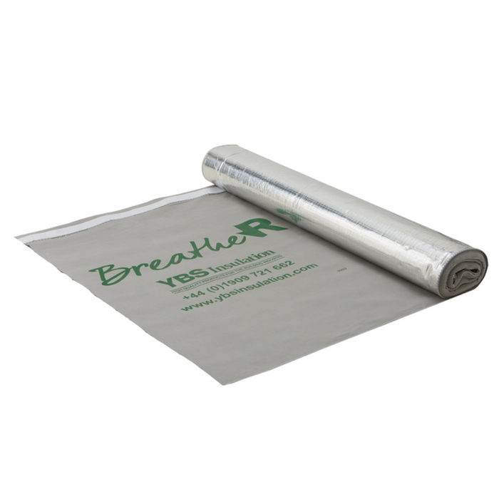 An image of unrolled YBS Breathe-R Roofing Breather membrane and insulation foil