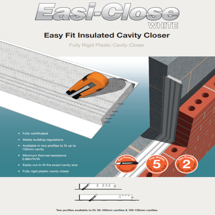 An image of the YBS Easi Close Cavity Closer White and some information and measurements