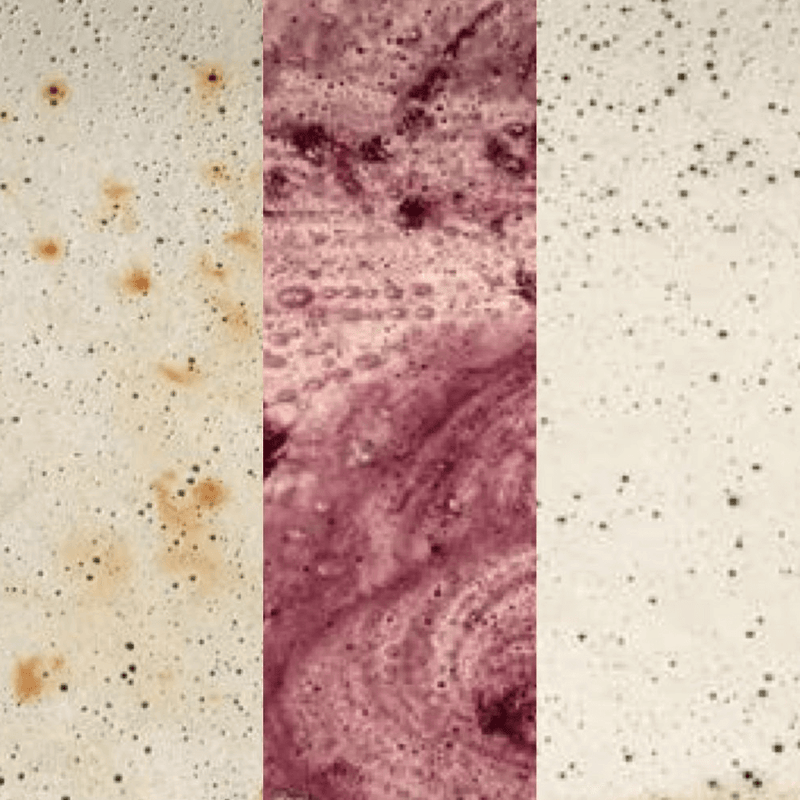 An image of the Before / During and after use of Azpects EASYCare EASY4Rust 500ml and how it removed rust from stone