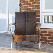 An image of a Rattan chair with a before and after the use of Azpects EASYCare Rattan Revive to show how effective it is.
