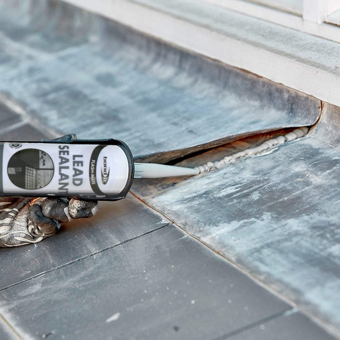 An image of Bond It Flash-Mate Lead Sealant in a 310ml tube being applied to seal lead flashing