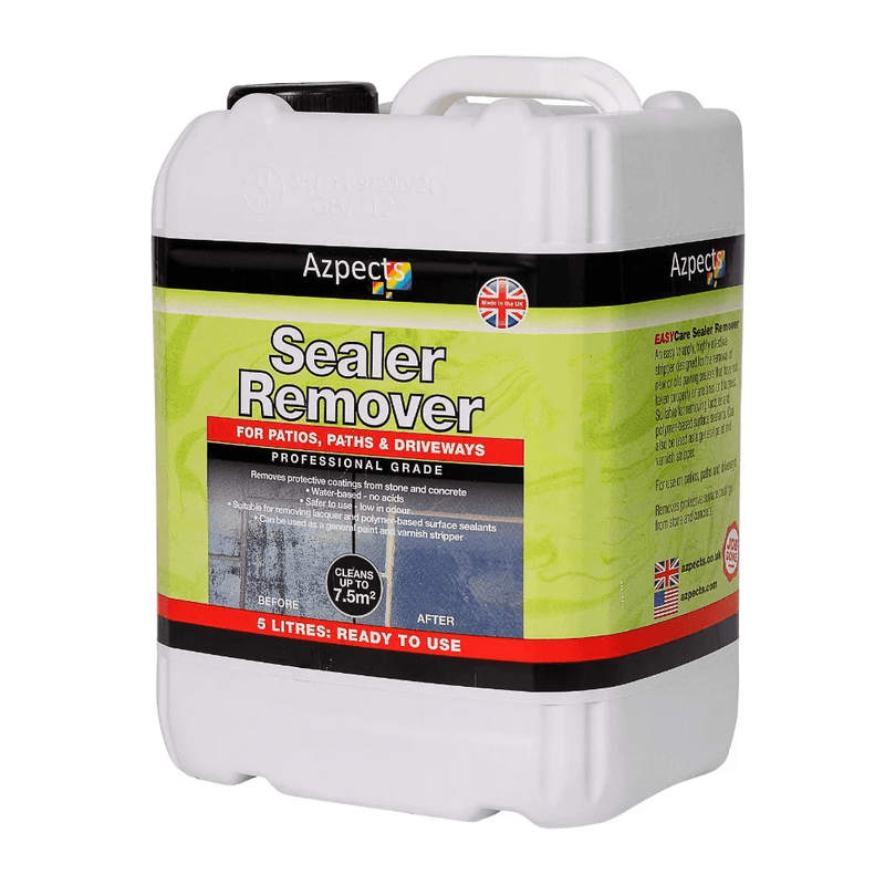 An image of Easy Care sealer remover for patios, paths and driveways. It is in a white bottle with green label against a white background