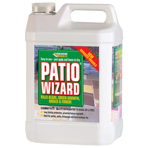 An image of a bottle of Everbuild Patio Wizard in a 5 Litre bottle.