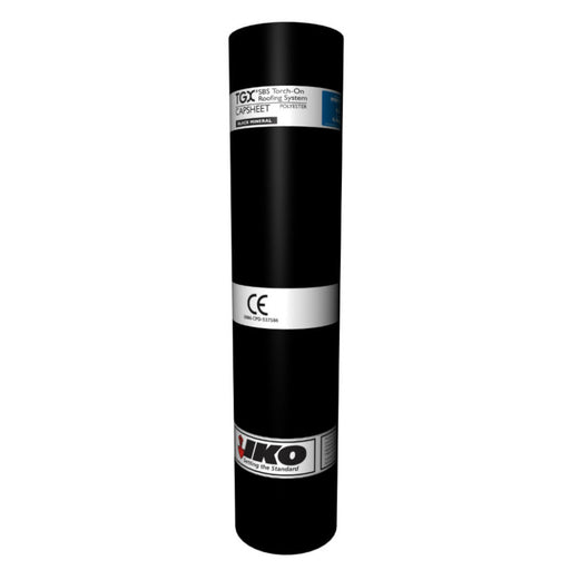 A roll of IKO torch on TGX SBS Capsheet in Black