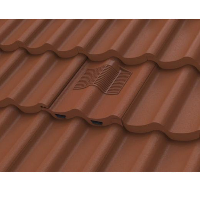 An image of Manthorpe Double Pantile Tile Vent in Brown on a roof to show the finish.