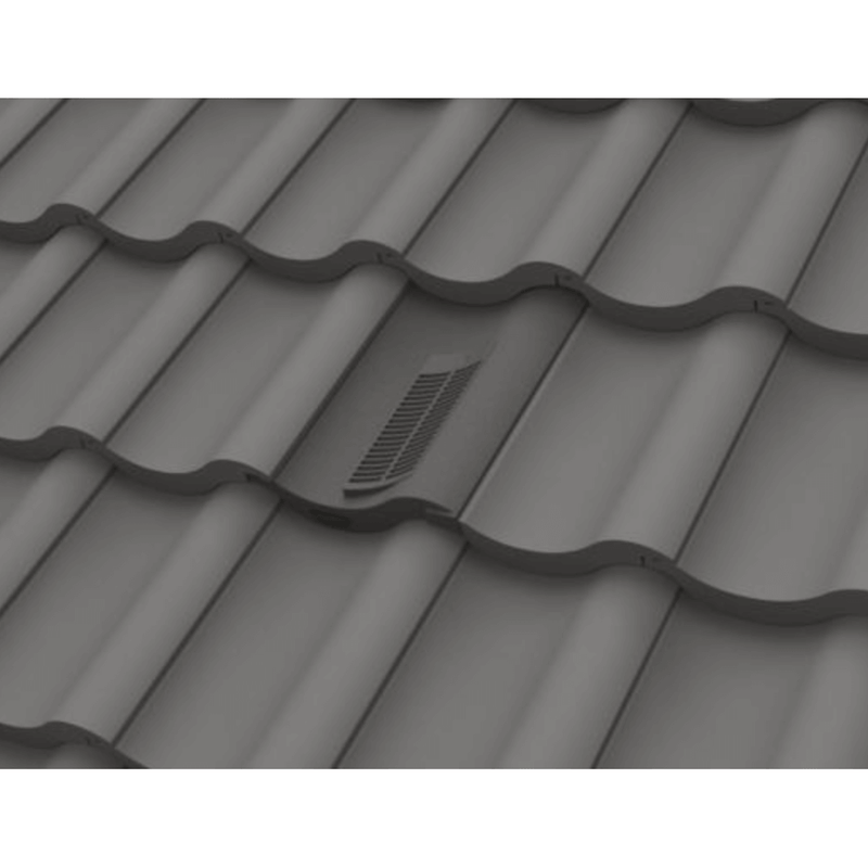 An image of Manthorpe Single Pantile Tile Vent in Slate Grey on a roof to show the finish.