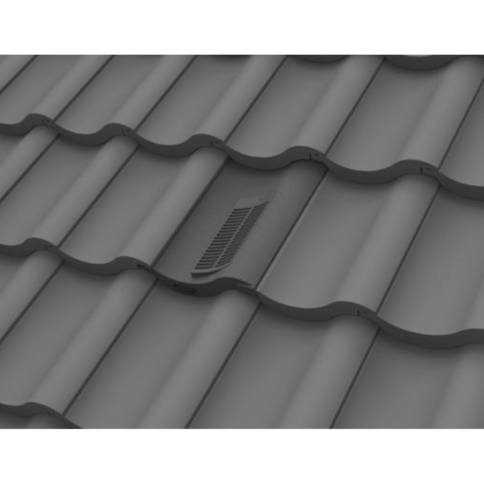 An image of Manthorpe Single Pantile Tile Vent in Slate Grey on a roof to show the finish.