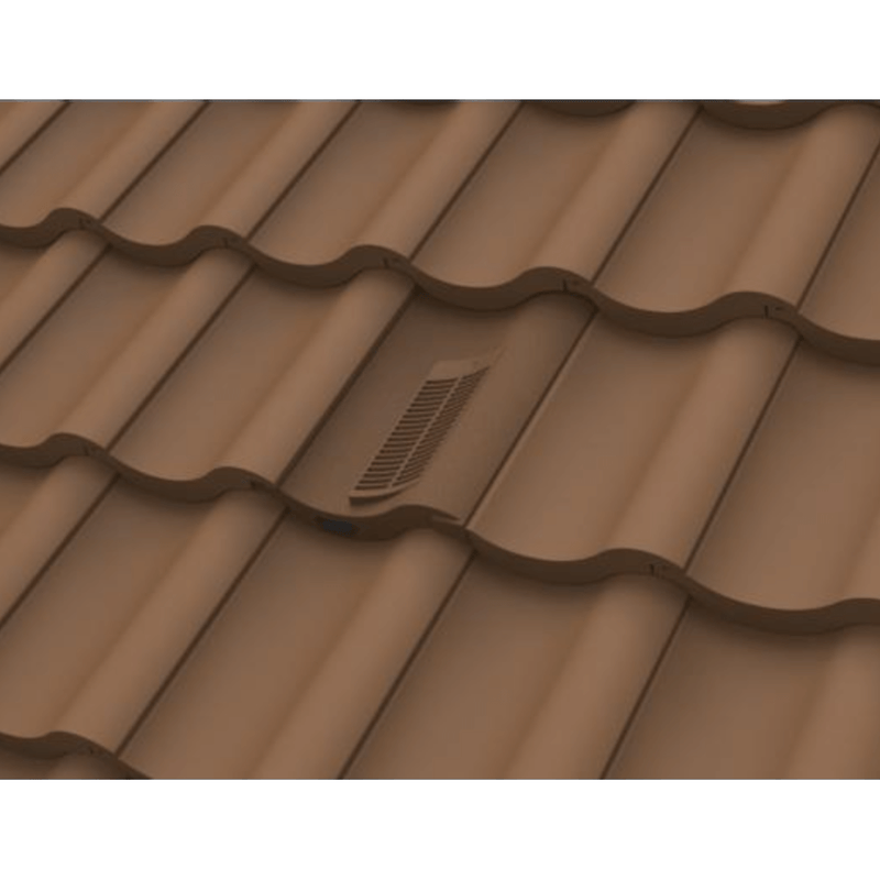 An image of Manthorpe Single Pantile Tile Vent in Brown on a roof to show the finish.