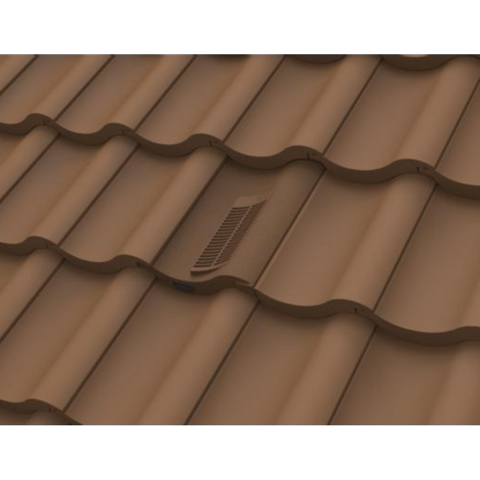 An image of Manthorpe Single Pantile Tile Vent in Brown on a roof to show the finish.