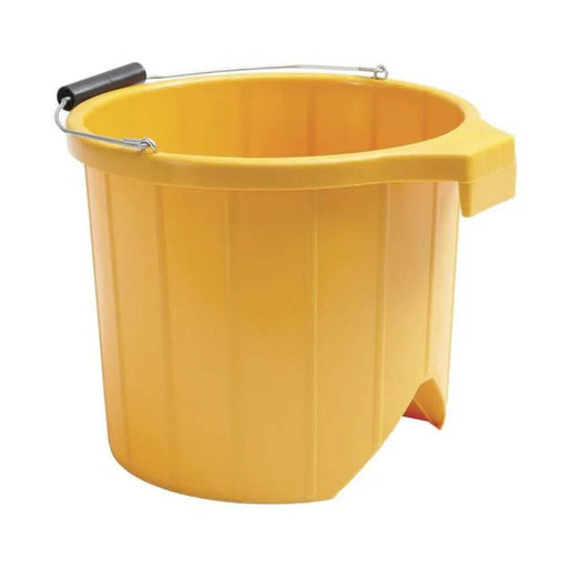 Image of a red gorilla Roofers ridge bucket in yellow and it has a 15 litre capacity.