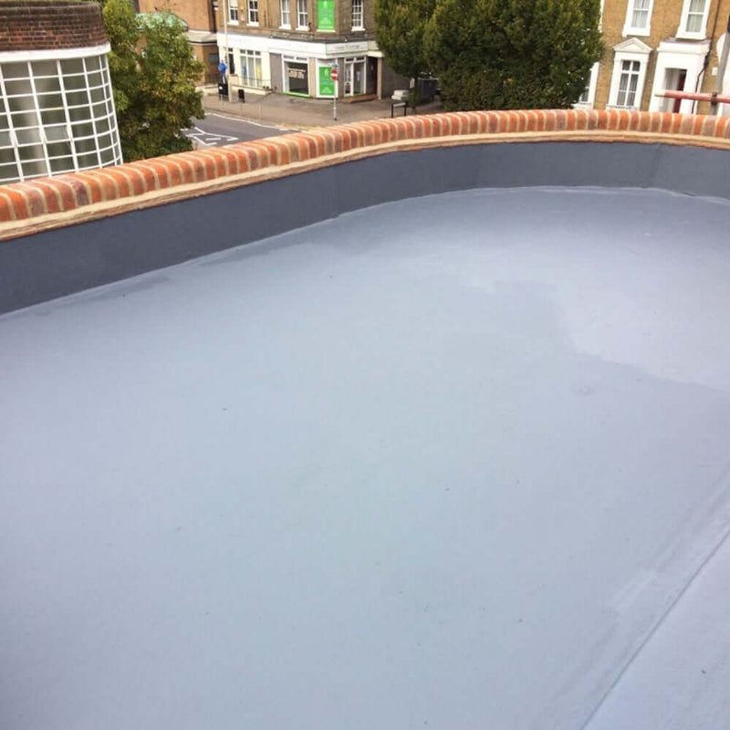 An image of a roof that has been covered with Ultraflex Liquid Roofing to waterproof it.